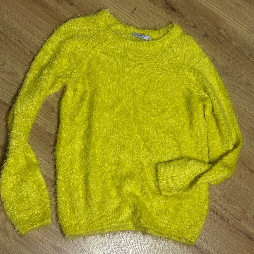 LCW Casual Knitwear Yellow Fuzzy Women's Sweater Medium